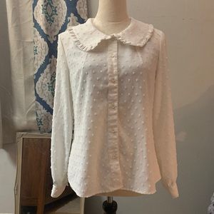 Pilgrim collar off white chiffon button up blouse- medium